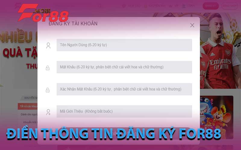 điền thông tin đăng ký for88